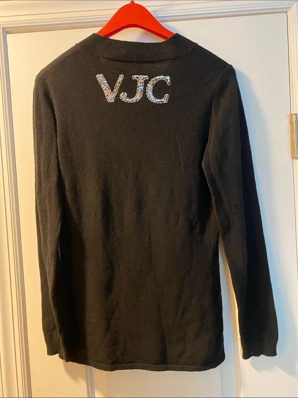 Versace Jeans Collection Black V Neck Sequins Logo Sweater